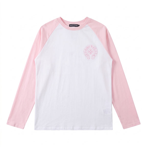 Chrome Hearts Horseshoe Cross Raglan Long Sleeve T-Shirt - White / Pink