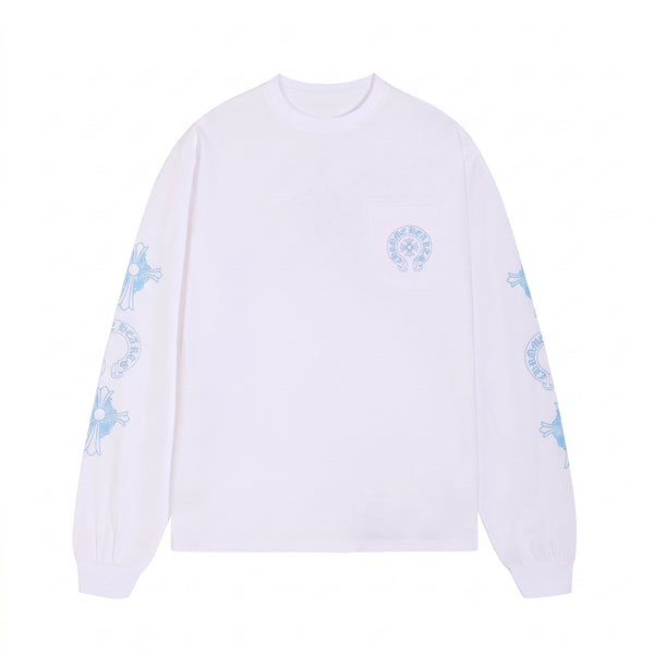 Chrome Hearts Horseshoe Cross Long Sleeve T-Shirt - White / Blue