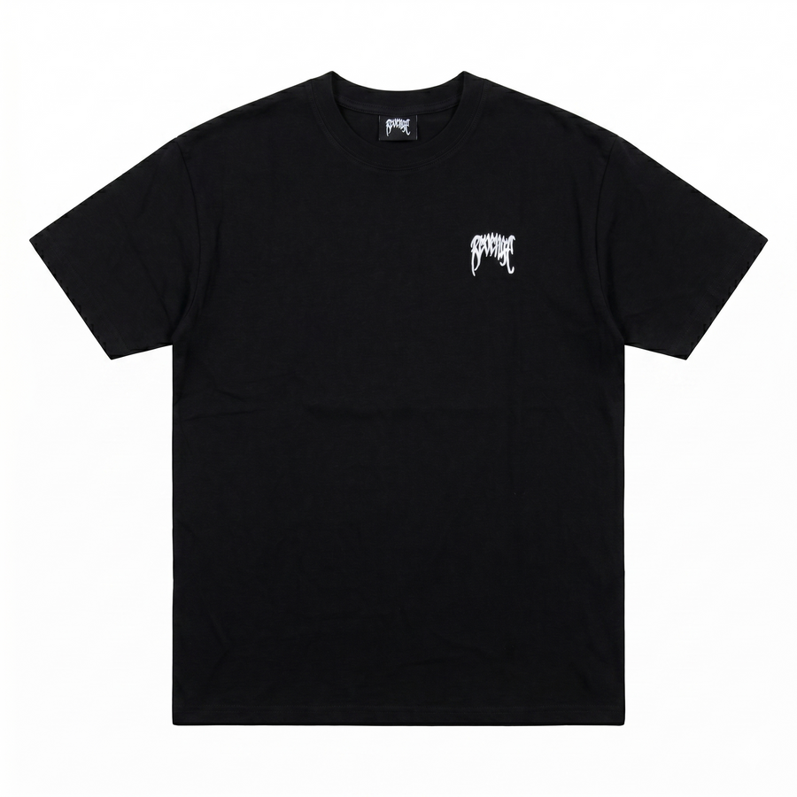Revenge White Embroidered Basic Tee — Black