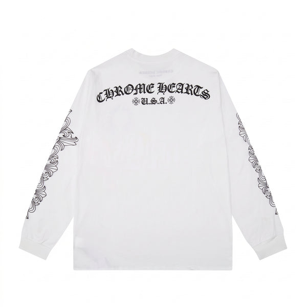 Chrome Hearts Horseshoe Floral Long Sleeve T-Shirt - White