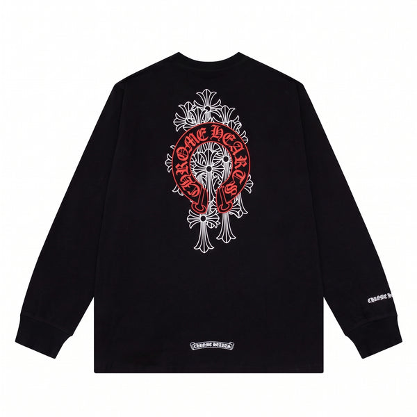 Chrome Hearts Horseshoe Cross Long Sleeve T-Shirt - Black / Red