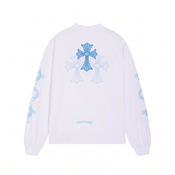 Chrome Hearts Horseshoe Cross Long Sleeve T-Shirt - White / Blue