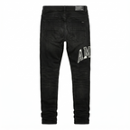 Amiri Varsity Logo Repair Jeans — Vintage Black