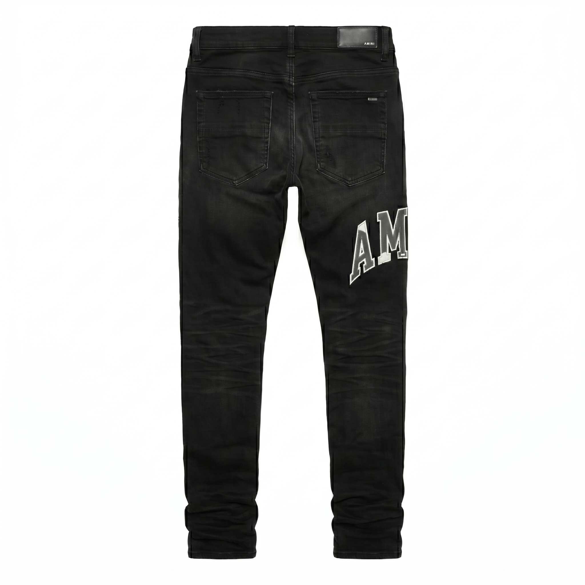 Amiri Varsity Logo Repair Jeans — Vintage Black