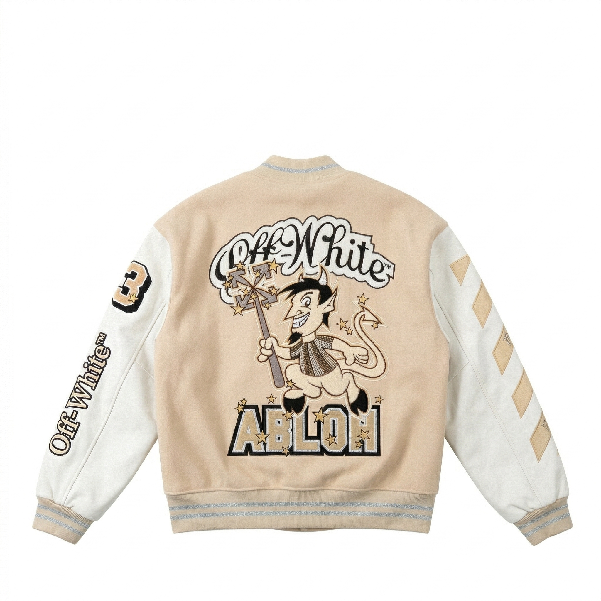 Off-White™ c/o AC Milan "Abloh" Mascot Varsity Jacket - Beige/White