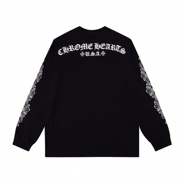 Chrome Hearts Horseshoe Floral Long Sleeve T-Shirt - Black