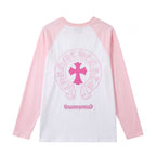 Chrome Hearts Horseshoe Cross Raglan Long Sleeve T-Shirt - White / Pink