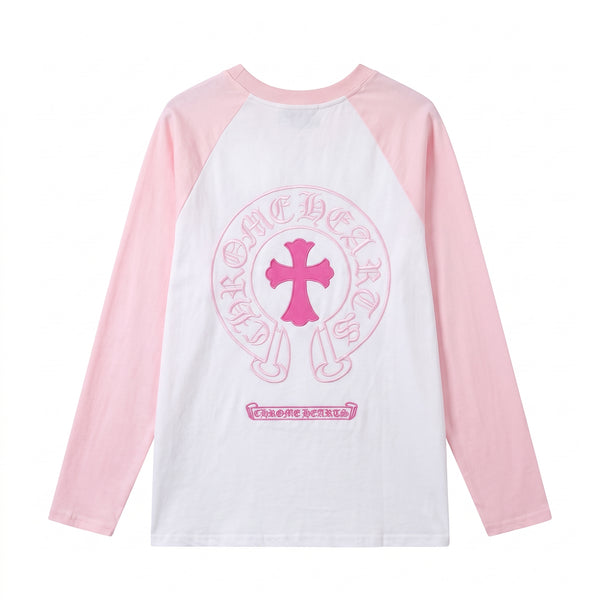 Chrome Hearts Horseshoe Cross Raglan Long Sleeve T-Shirt - White / Pink