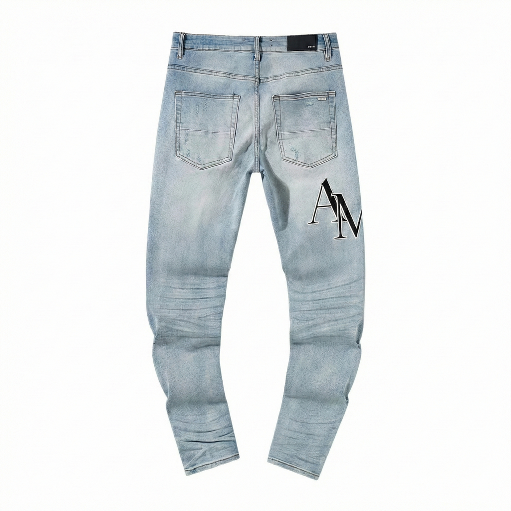 Amiri Staggered Logo Skinny Jeans - Light Indigo
