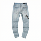 Amiri Staggered Logo Skinny Jeans - Light Indigo