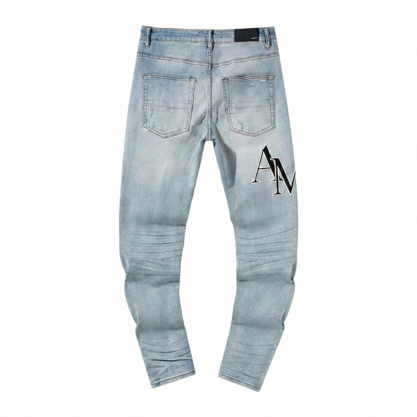 Amiri Staggered Logo Skinny Jeans - Light Indigo
