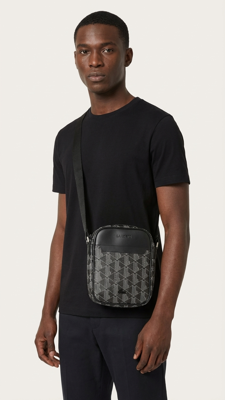 Lacoste The Blend Monogram Vertical Shoulder Bag - Black