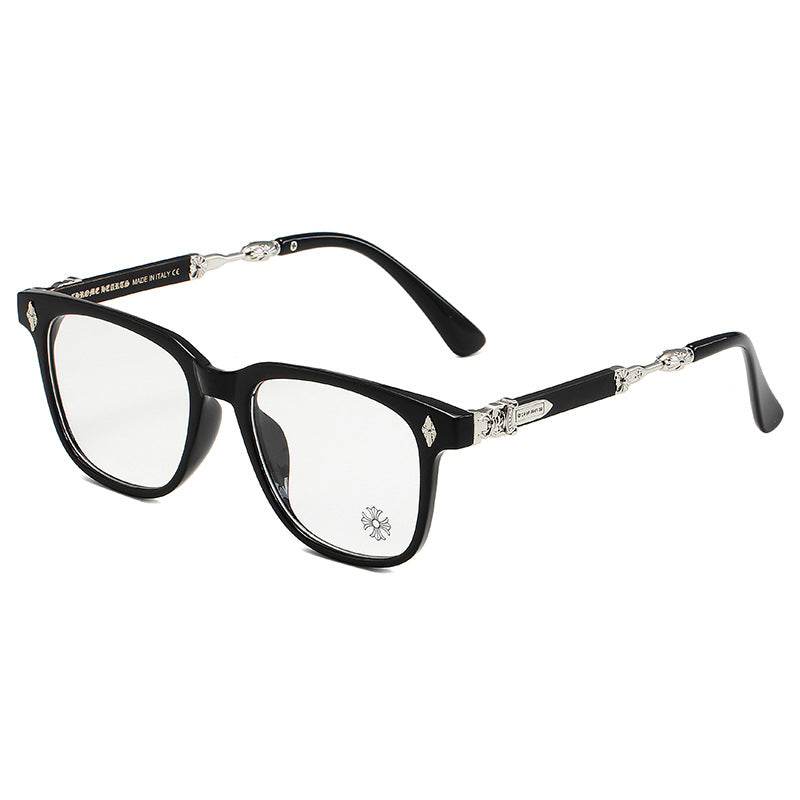 Chrome Hearts 2272 glasses in black acetate with silver cross link hardware, front angle