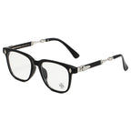 Chrome Hearts 2272 glasses in black acetate with silver cross link hardware, front angle