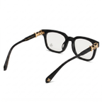 Chrome Hearts Cox Ucker 2273 glasses in black acetate with gold cross hardware, folded rear view