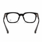 Chrome Hearts Cox Ucker 2273 glasses in black acetate with silver cross hardware, rear view with temples open