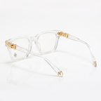 Chrome Hearts Cox Ucker 2273 glasses in clear crystal acetate with gold cross hardware, folded rear view