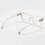 Chrome Hearts Cox Ucker 2273 glasses in clear crystal acetate with silver cross hardware, folded rear view