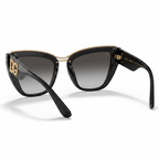 Dolce & Gabbana DG Amore 6144 cat-eye sunglasses in black acetate with gold chain browline, rear view