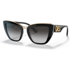 Dolce & Gabbana DG Amore 6144 cat-eye sunglasses in black acetate with gold chain browline, front angle