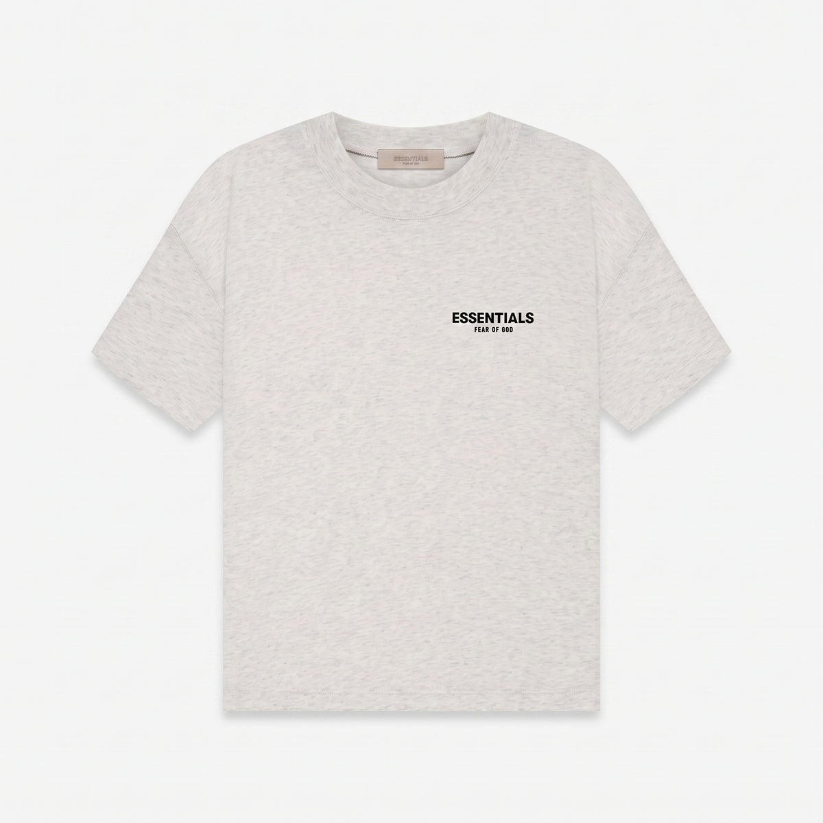 Fear of God Essentials SS22 Chest Logo T-Shirt in Light Oatmeal, front view