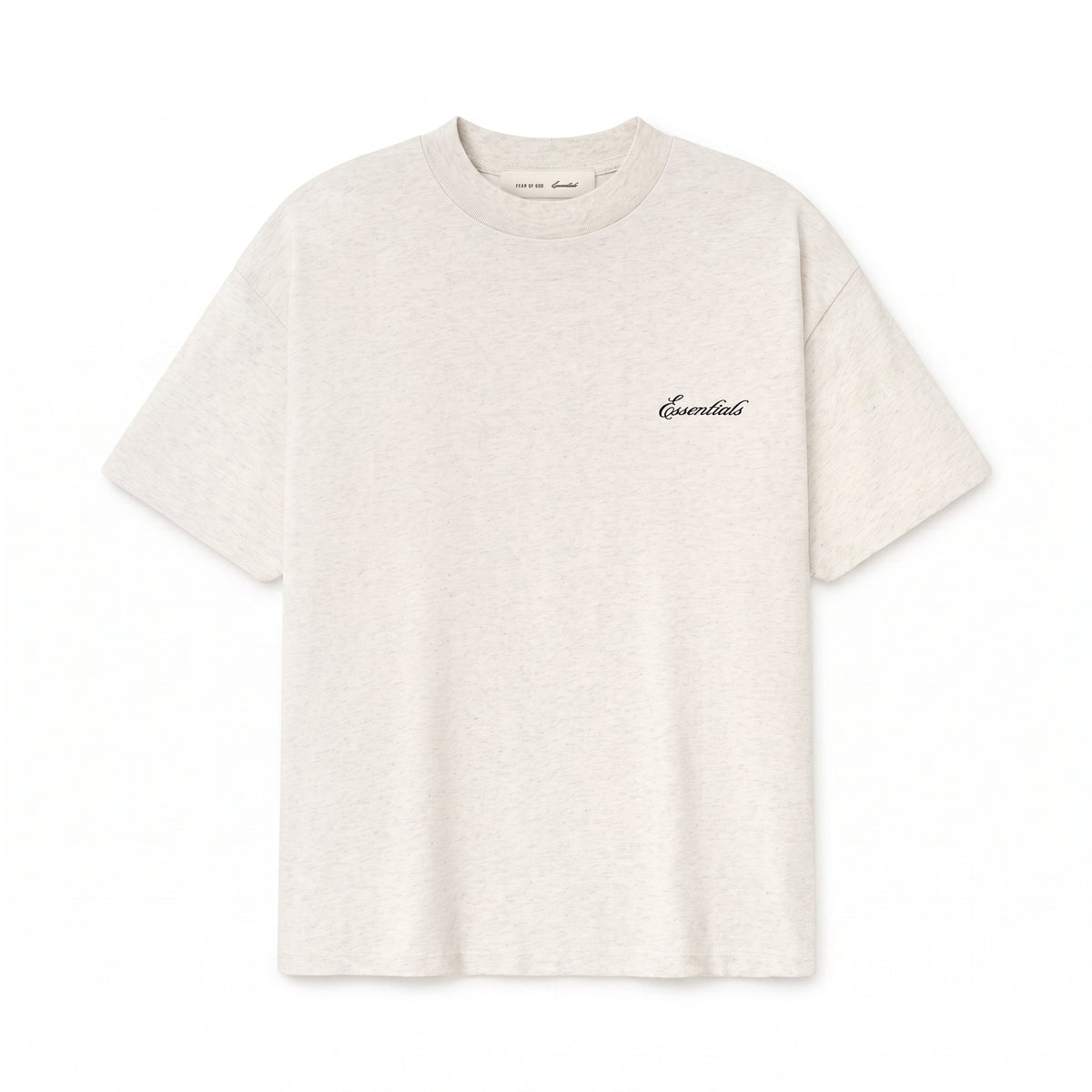 Fear of God Essentials Signature Classic Tee in Light Oatmeal, front view