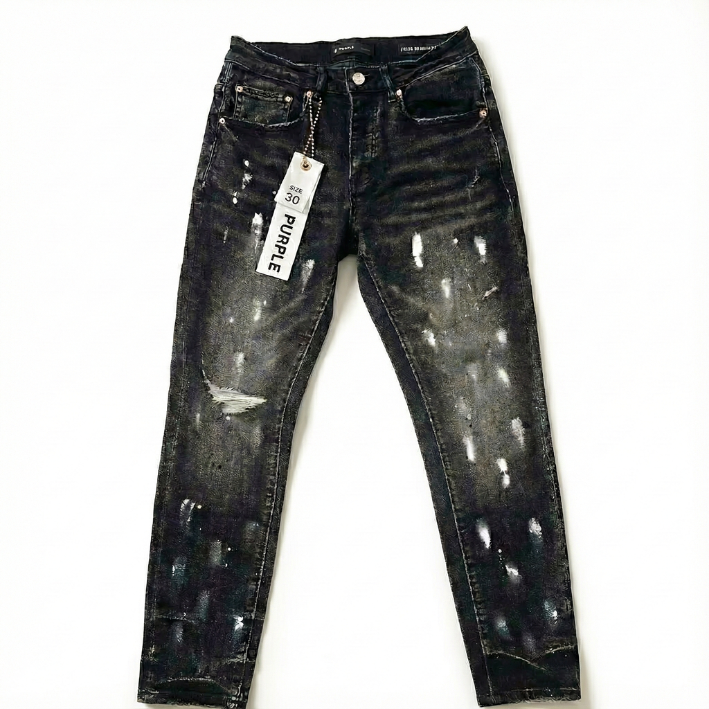 Purple Brand P001 Black Monogram Paint Jeans