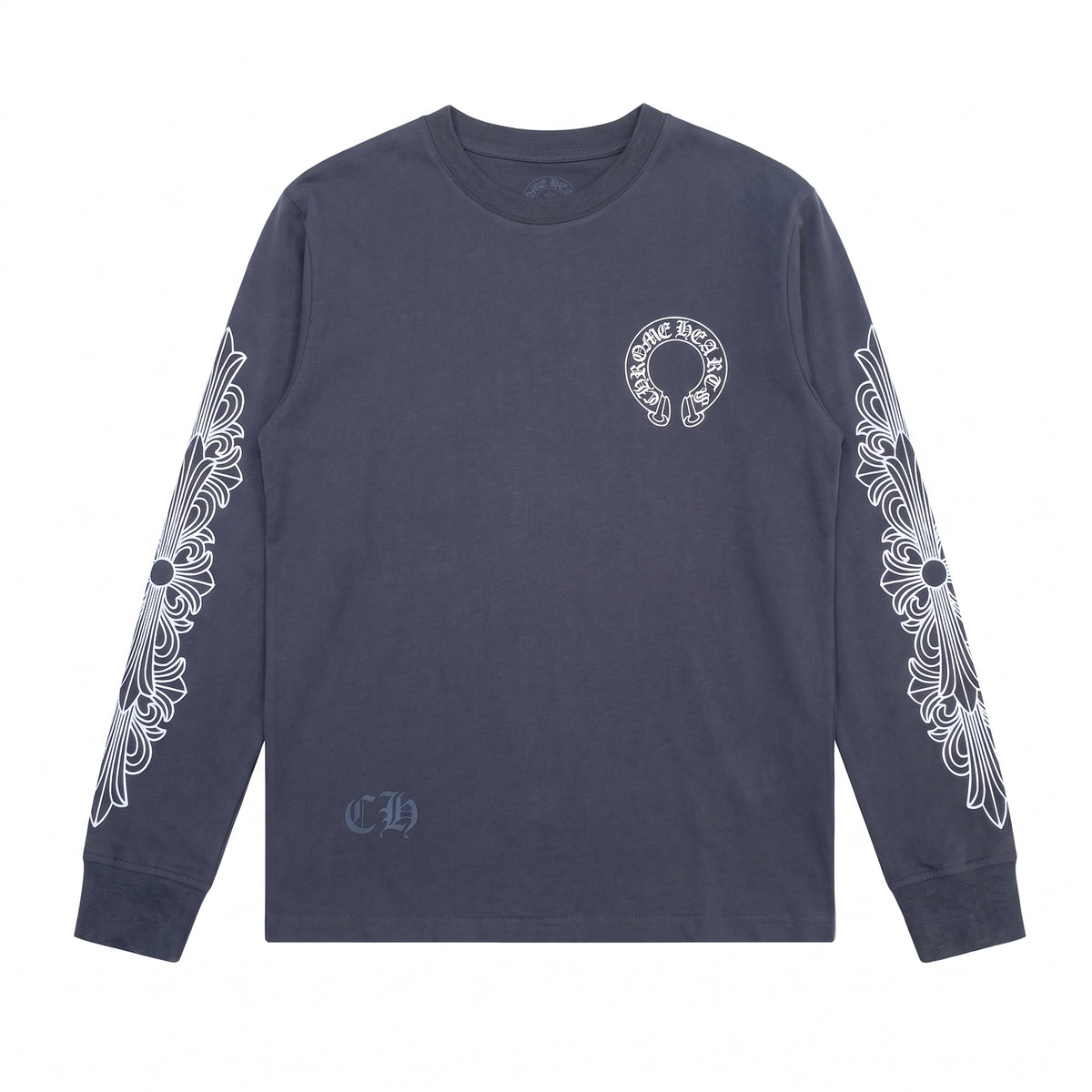 Chrome Hearts Horseshoe Floral Long Sleeve T-Shirt - Grey
