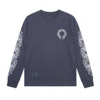 Chrome Hearts Horseshoe Floral Long Sleeve T-Shirt - Grey