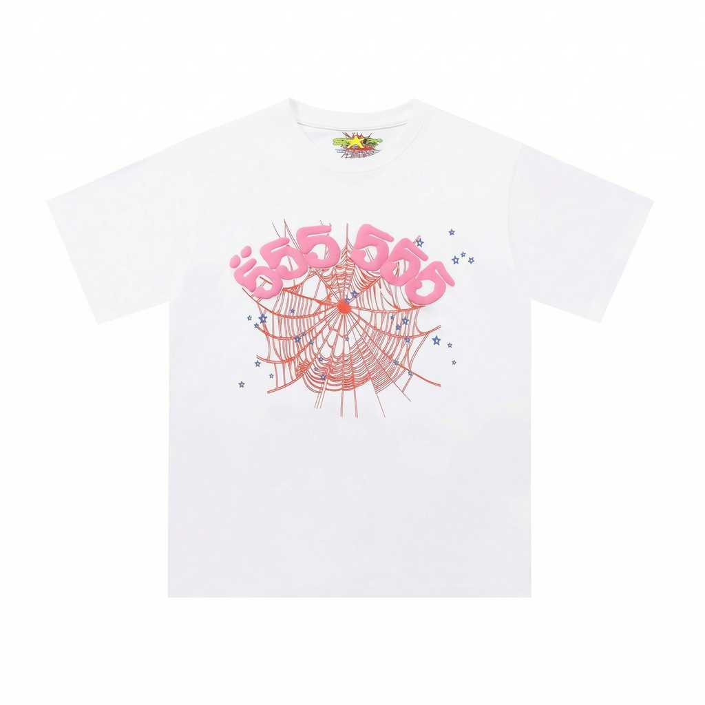 Sp5der OG Web Tee — White / Pink 555