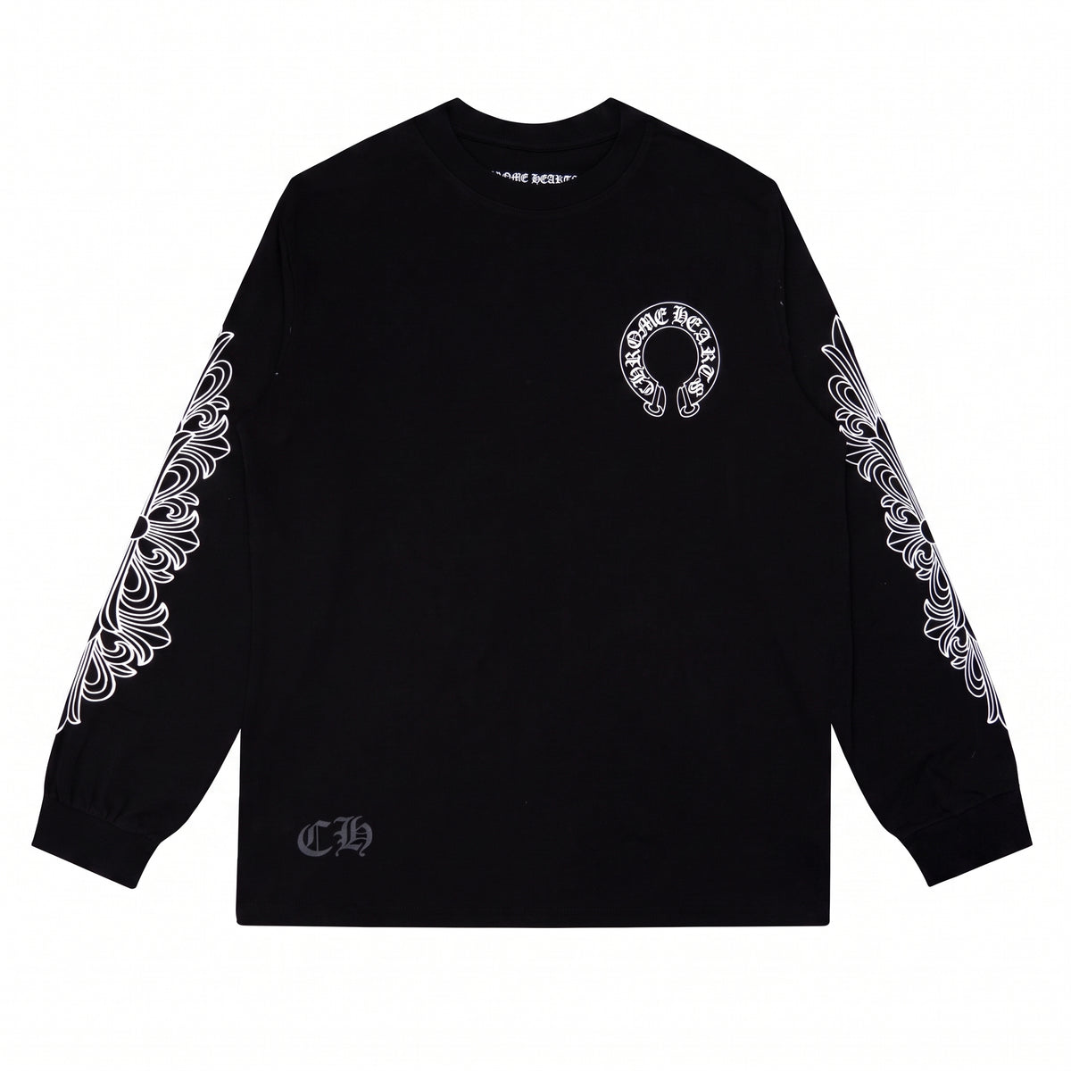 Chrome Hearts Horseshoe Floral Long Sleeve T-Shirt - Black