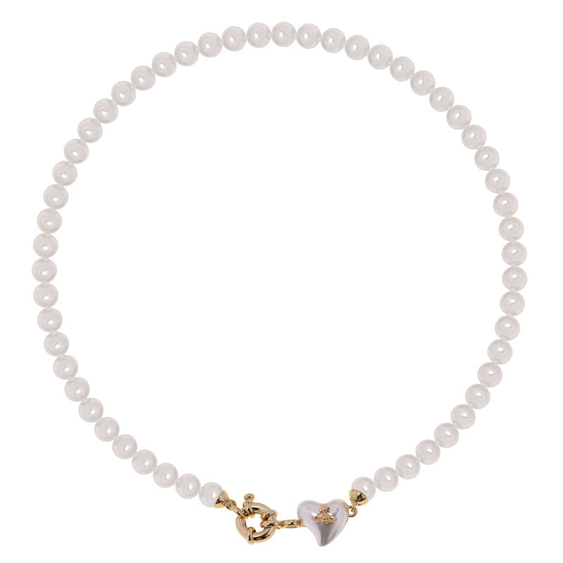 Vivienne Westwood Pearl Necklace — White with Gold Heart