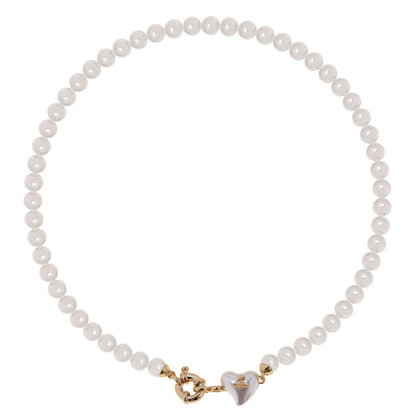 Vivienne Westwood Pearl Necklace - White with Gold Heart
