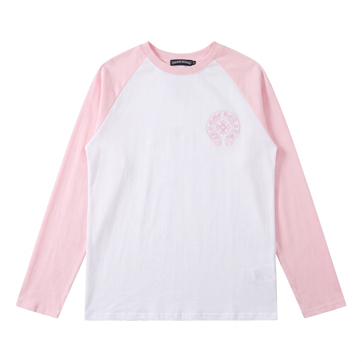 Chrome Hearts Horseshoe Cross Raglan Long Sleeve T-Shirt - White / Pink