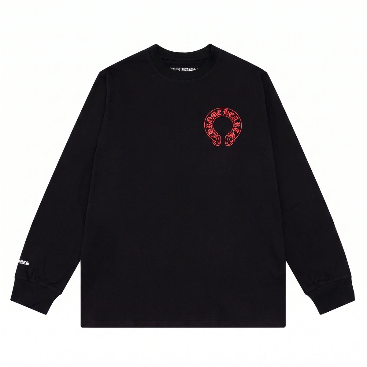 Chrome Hearts Horseshoe Cross Long Sleeve T-Shirt - Black / Red