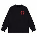 Chrome Hearts Horseshoe Cross Long Sleeve T-Shirt - Black / Red