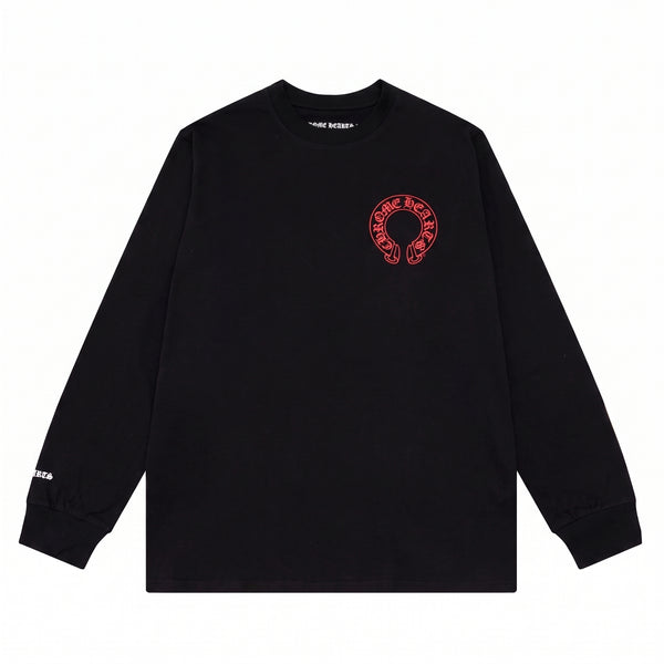 Chrome Hearts Horseshoe Cross Long Sleeve T-Shirt - Black / Red