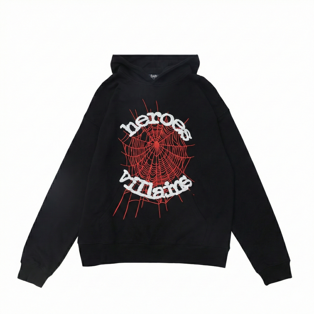 Sp5der x Heroes And Villains Hoodie Black