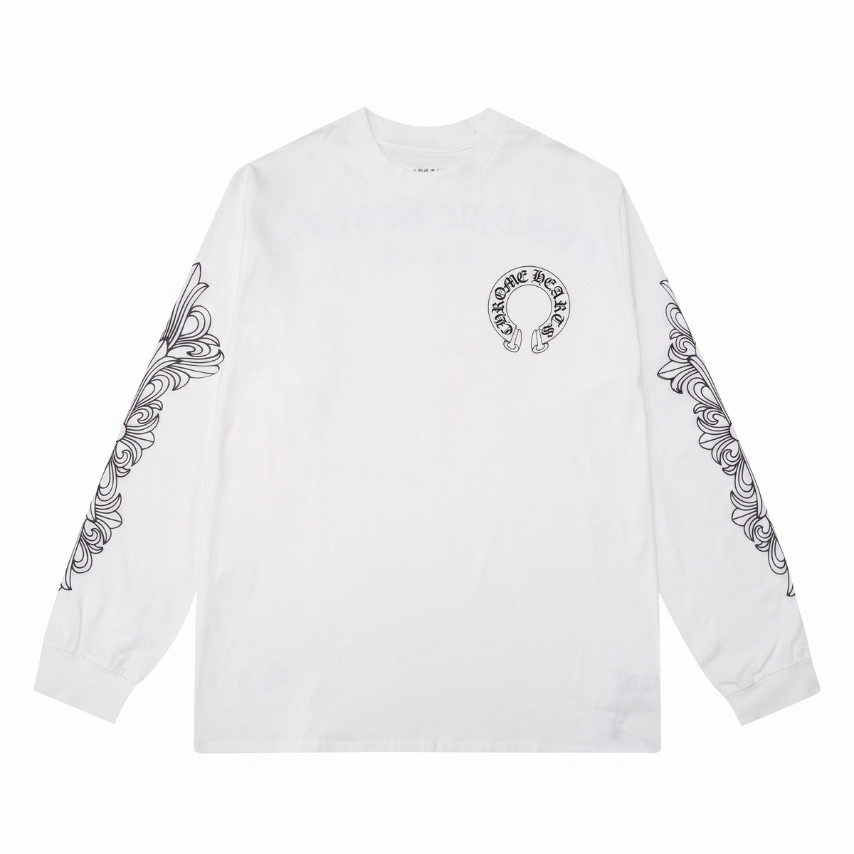 Chrome Hearts Horseshoe Floral Long Sleeve T-Shirt - White