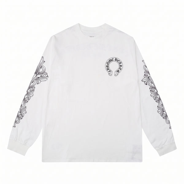 Chrome Hearts Horseshoe Floral Long Sleeve T-Shirt - White