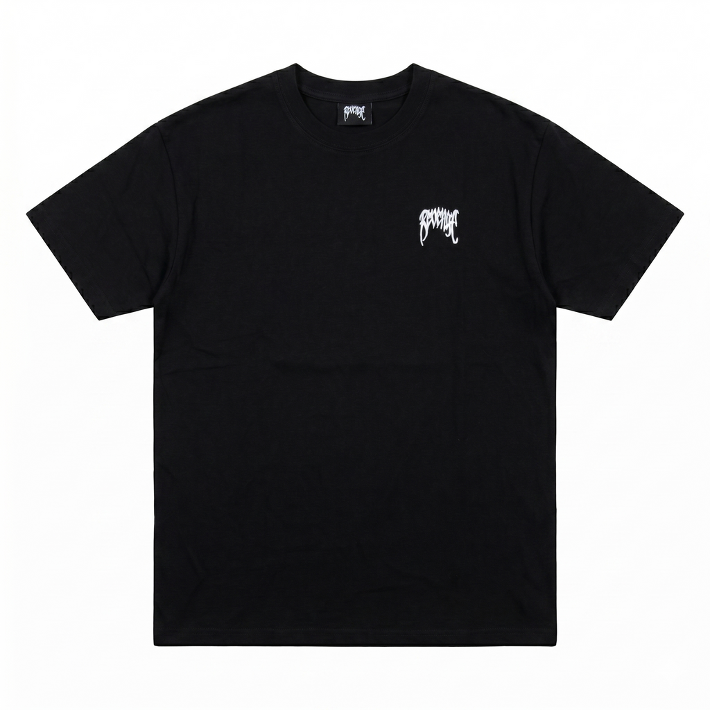Revenge White Embroidered Basic Tee — Black