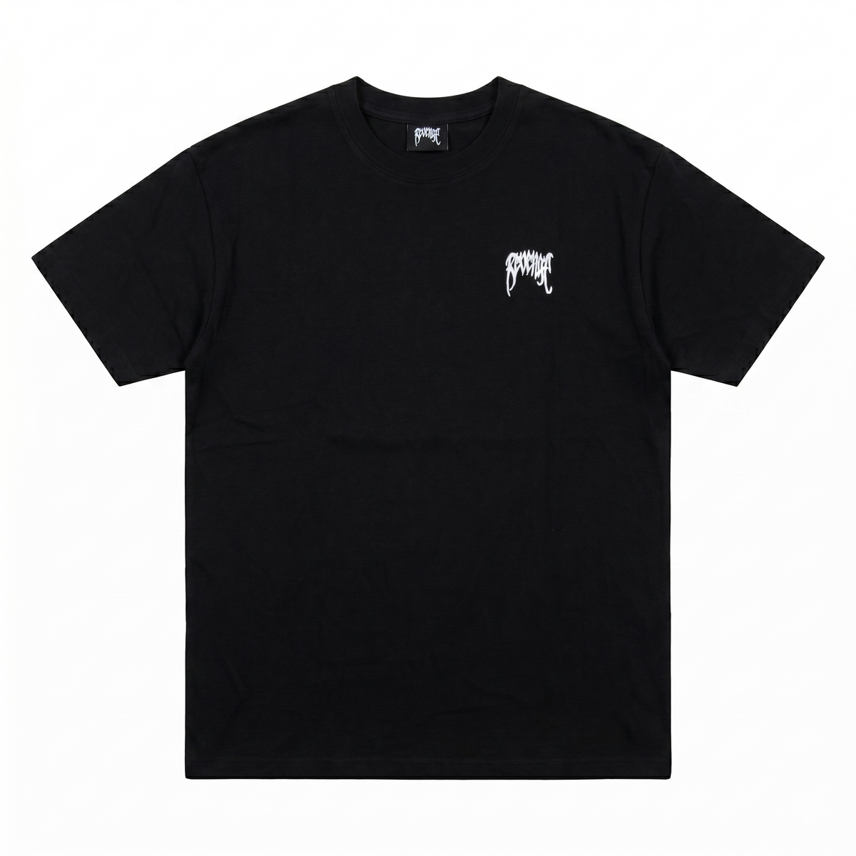 Revenge White Embroidered Basic Tee — Black