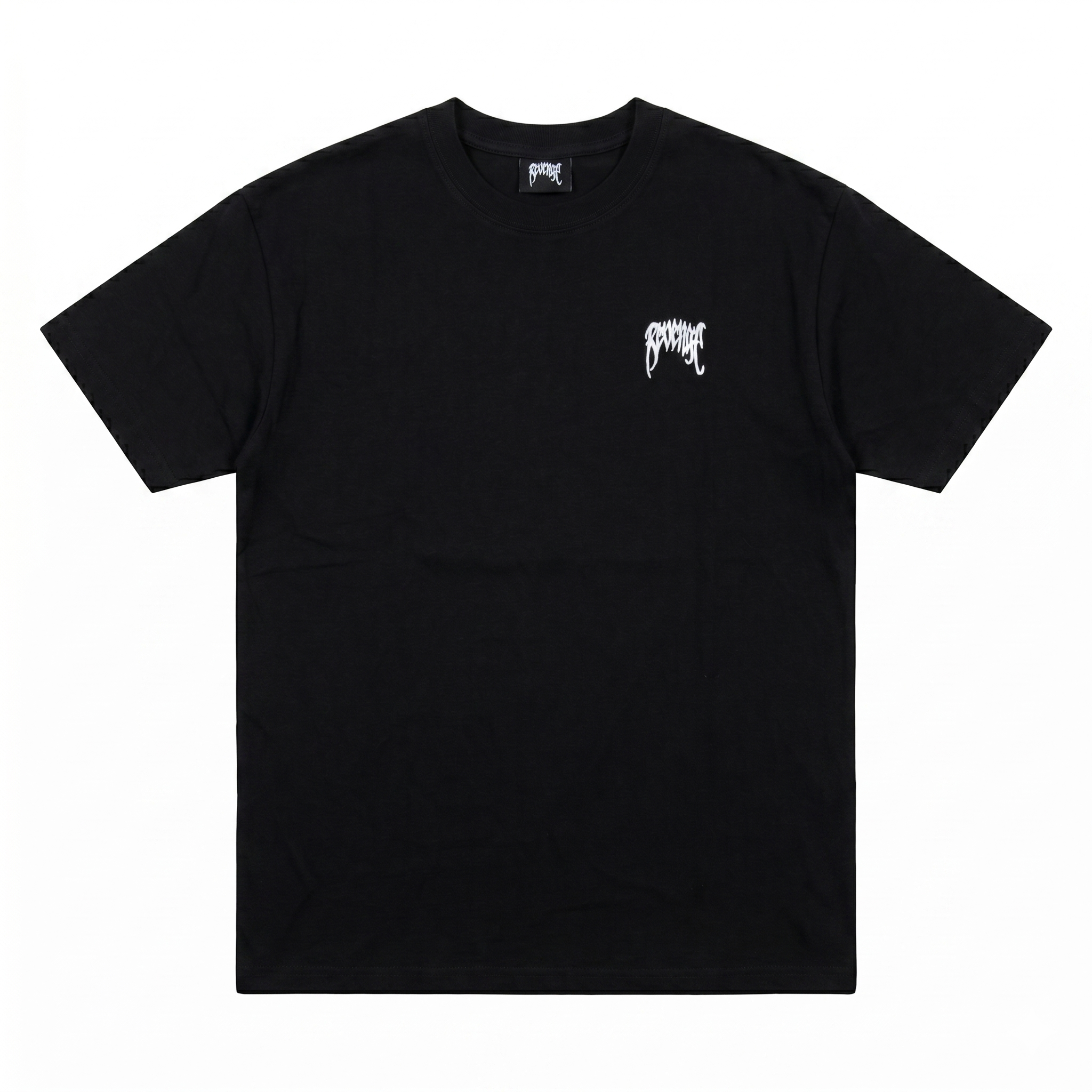 Revenge White Embroidered Basic Tee — Black