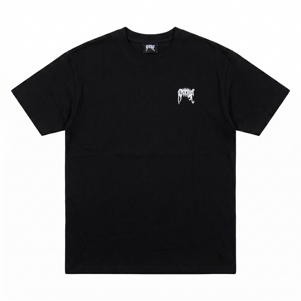 Revenge White Embroidered Basic Tee — Black