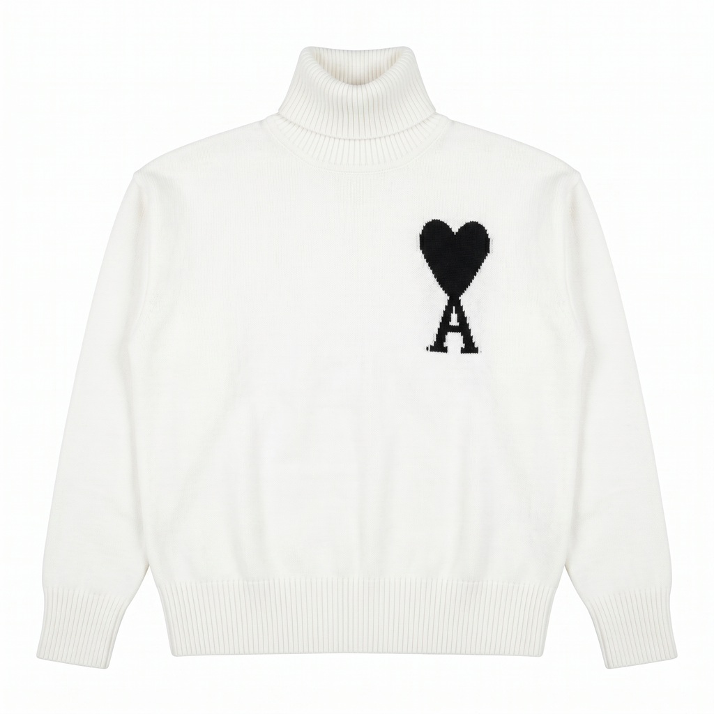 AMI Paris Ami de Coeur Oversized Turtleneck Sweater – White