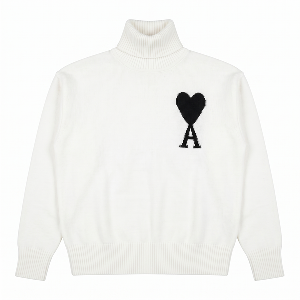 AMI Paris Ami de Coeur Oversized Turtleneck Sweater – White