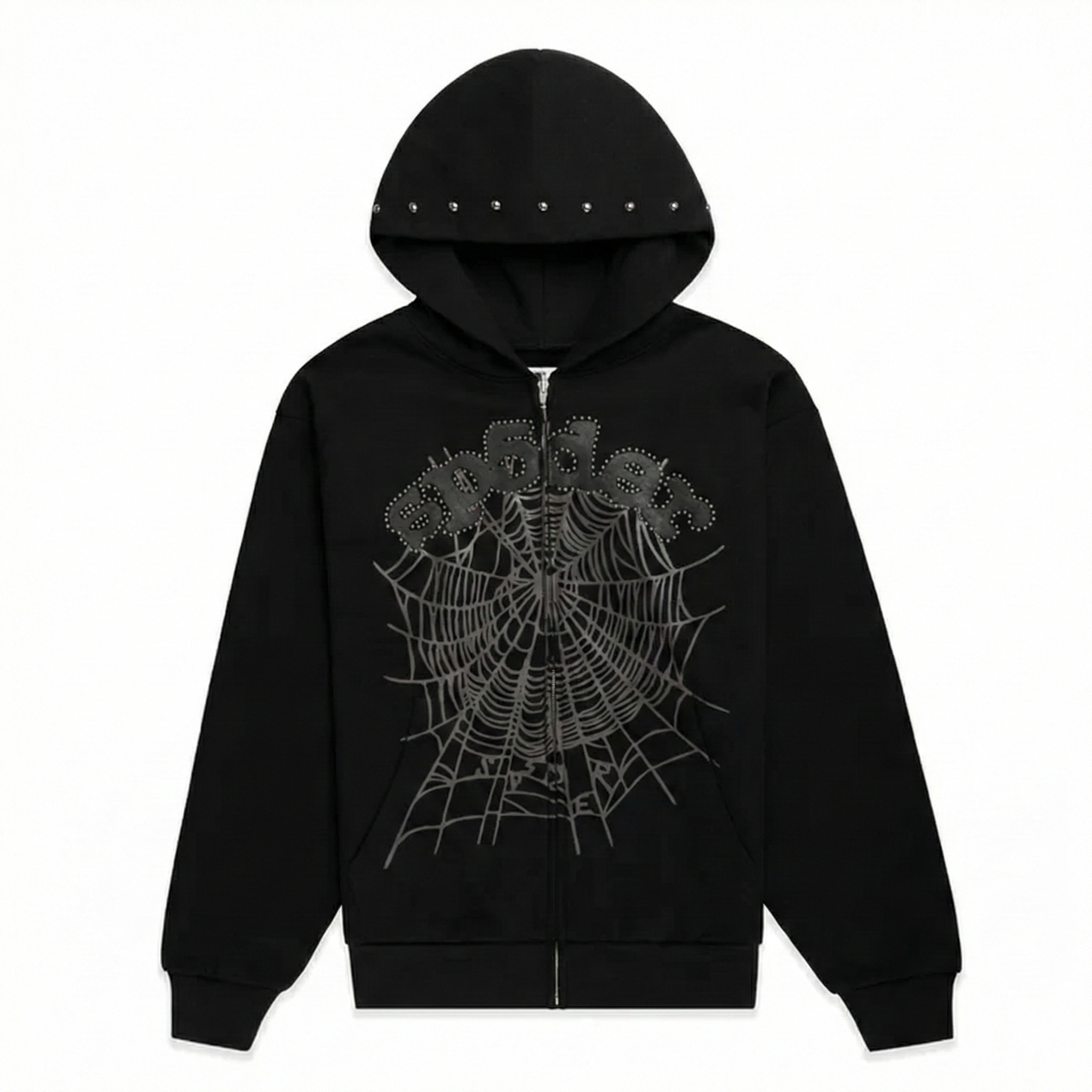 Sp5der OG Web Studded Zip Hoodie - Black