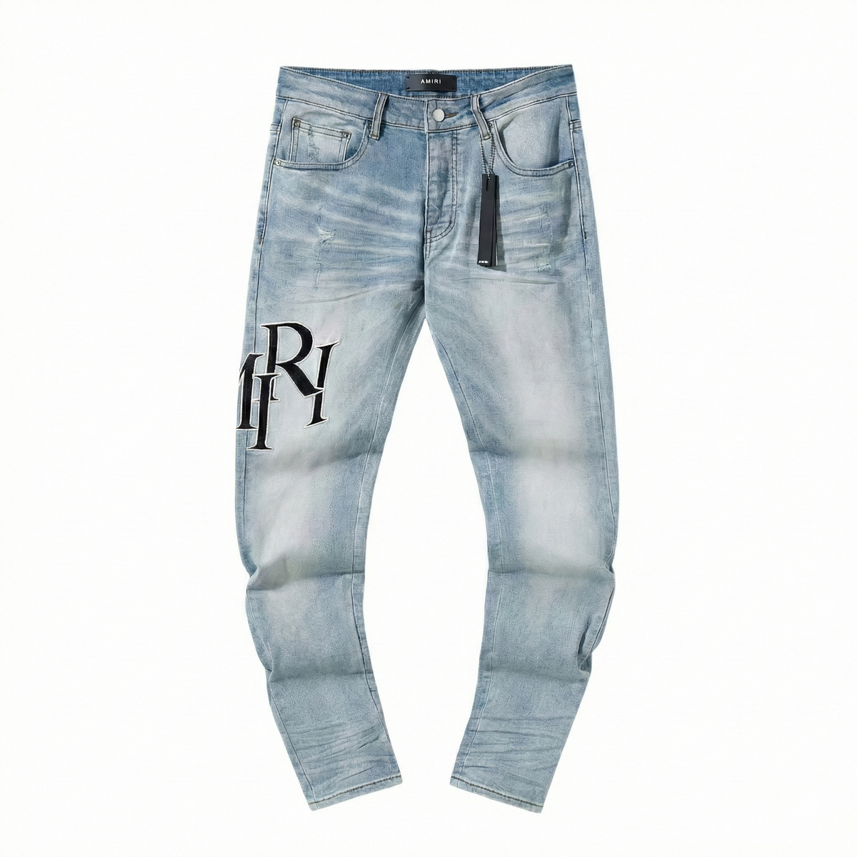 Amiri Staggered Logo Skinny Jeans - Light Indigo