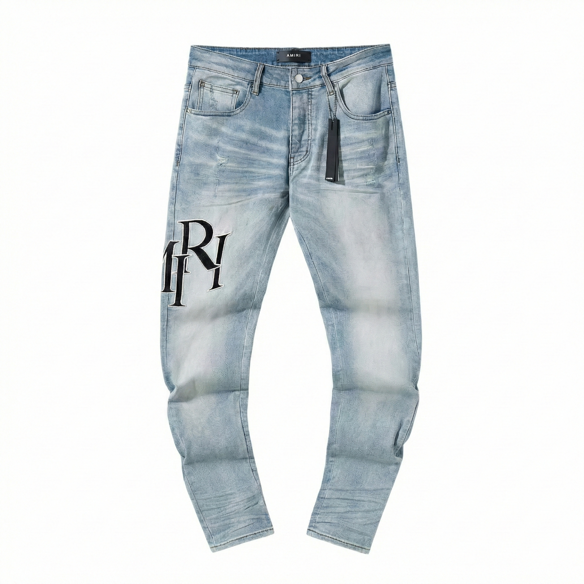 Amiri Staggered Logo Skinny Jeans - Light Indigo