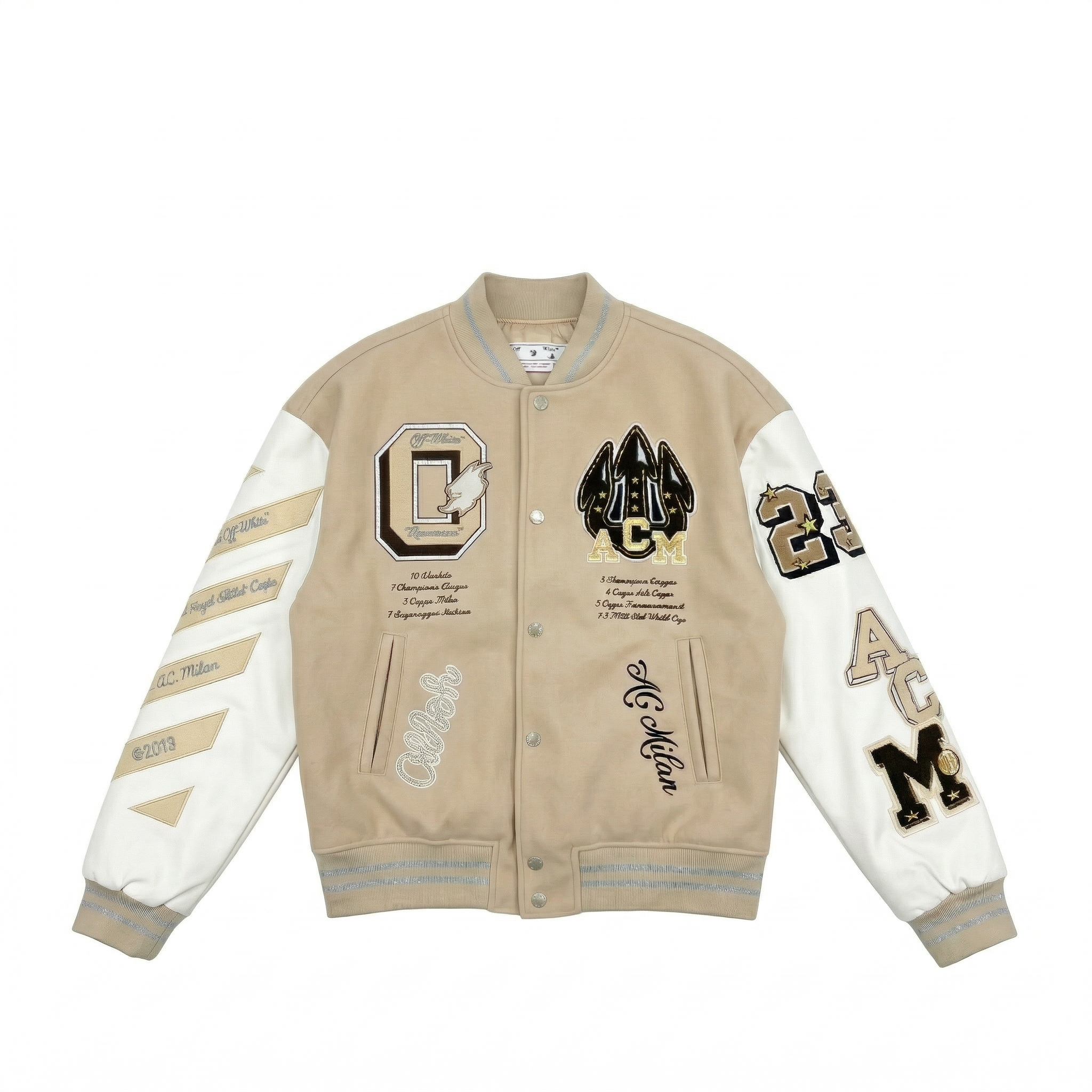 Off-White™ c/o AC Milan "Abloh" Mascot Varsity Jacket - Beige/White